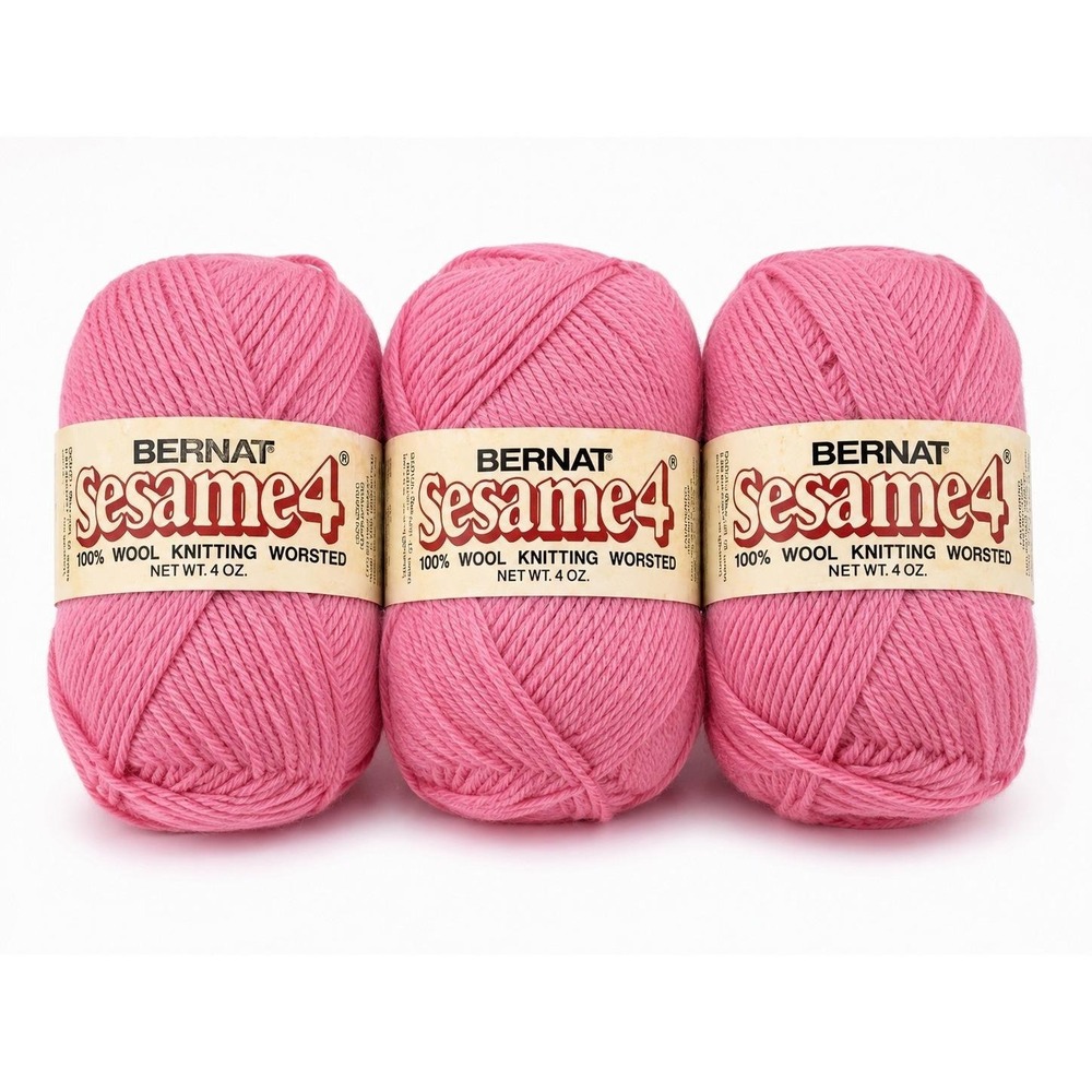 Vintage Bernat Sesame 4 Wool Yarn Lot of 3 Rose 7521N 4 oz Worsted Knitting